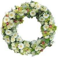 CORONA FUNERARIA DE FLORES NATURALES COLOR BLANCO 40-50CM